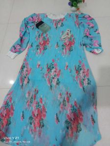 Blue Full Gown With Ballot Sleeve