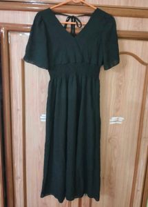 Elegant Black V-neck long Midi Dress