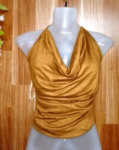 GOLD HALTER TOP FOR WOMEN