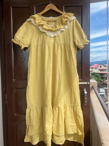 Yellow Ruffle Collar Maxi Dress