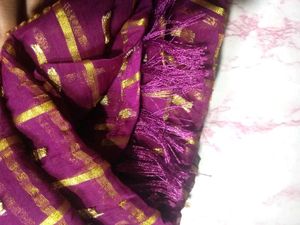 Purple &amp; Gold Checkered Fabric saree
