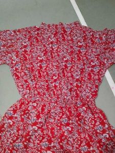 White And Red Floral Print Ruffle Dress Combo
