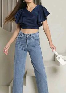 Stylish Navy Blue Flutter Sleeve Top