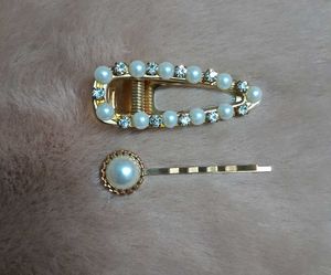 Korean hair clips golden pearl set