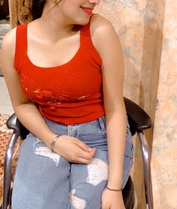 Red Cut Sleeves Top