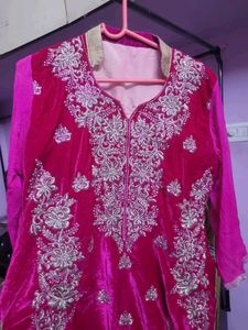 Velvet Suit  With  Churidar Salwar Dupatta