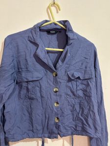 Blue Long Sleeve Crop Top