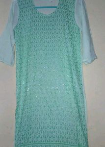 Fluorescent Green Chikenkari Designed Kurta