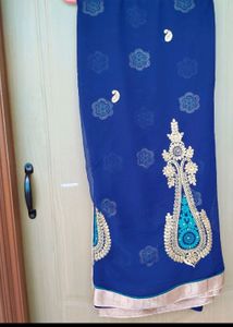 Georgette Navy Blue Saree With  Thread  Embroidery