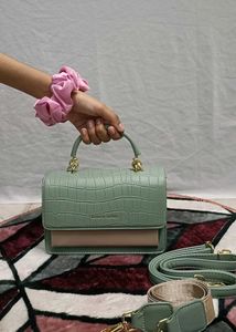 Sage Green Croc Embossed Top Handle Bag