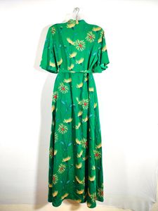 Green With Cream Floral Maxi Dresses (Women&#39;s)