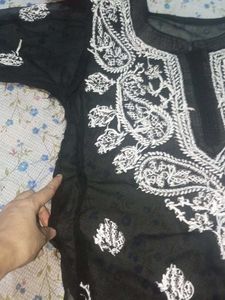 Black Chikankari Kurti With Mirror Work