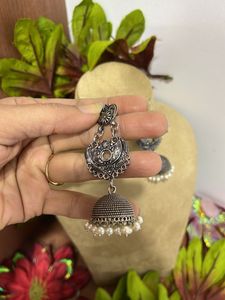 Oxidized Silver Jhumka Earrings