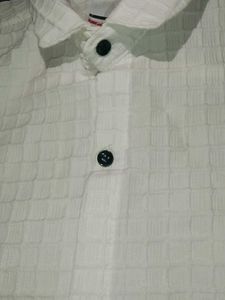 Asthatic White Textured Short Sleeve Shirt For Men