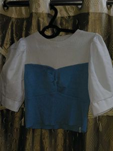 Chic Color Block Puff Sleeve Top