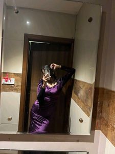 Purple Velvet Long Sleeve Maxi Dress