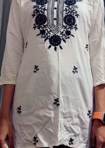 Embroidered White Kurti Top