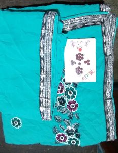 Teal Floral Embroidered Saree