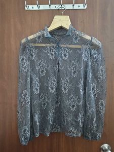 Gray Sheer Lace Top