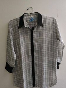 Vintage Plaid Blouse with Black Accents