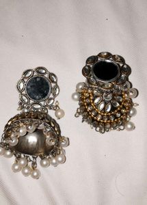 Mirror Jhumka Earrings with Pearl Detail