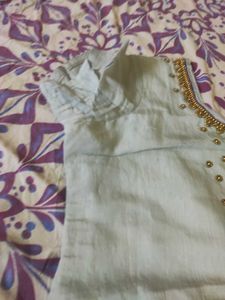 L-xl size grand work Elegant Grey &amp; Blue Kurta Set