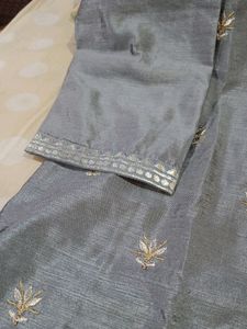 Grey Kurti With Golden Silver Embroidery