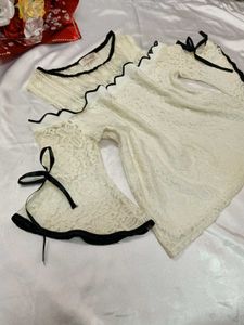 Open Shoulder Black&amp;White Laced Formal Top