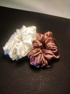 Satin Scrunchie Set ( White And Pink )