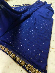 Beautiful 😍 Blue Colour Saree With Blouse 🔥