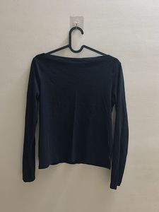 Boat Neck Black Cotton Top