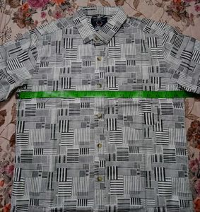 White and Black Geometric Print Shirt