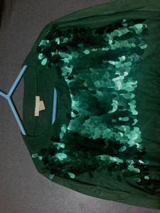 H&M Emerald Green Sequens Sweater Top