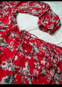 Floral Print Red Mini Dress