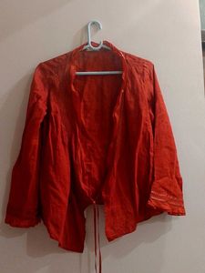Red Linen Tie-Front Jacket
