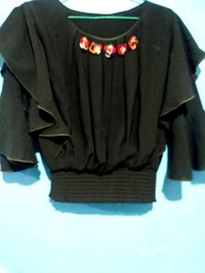 Green Crop Top With Flowers.