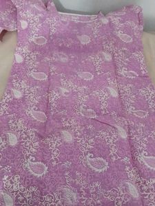 Pink Cotton Rubber Print Stiched Suit Set