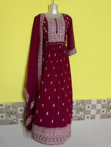 Elegant rani colour Embroidered Kurta Set