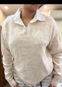 Beige V-Neck Sweater