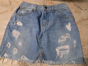 Mini Distressed Denim Skirt