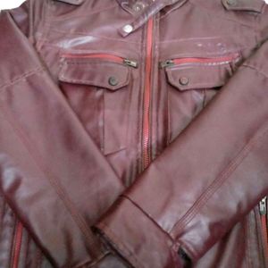 Maroon Leather Jacket In New Like Condition