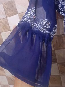 Embroidered Blue Tunic Top