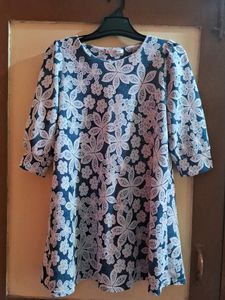 Denim Blue Flower Printed Top