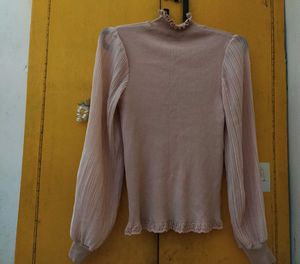 High Neck Puff Sleeve Fitted Top