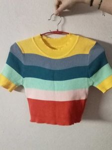 Striped Ribbed Knit Crop Top