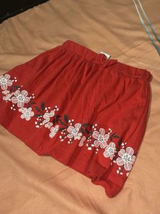 Red Floral Print Shorts