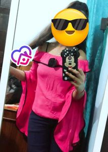 Pink Off-Shoulder Bell Sleeve Top