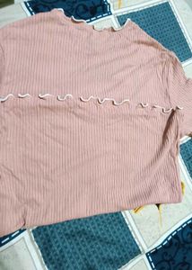 Women Ripped Peach Colour Round Neck Top