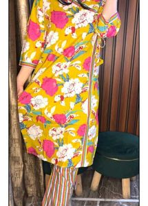 Floral Angrakha Style Pure Cotton Kurta With Pants