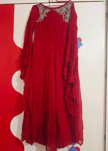 Red embroidered party wear Jumpsuit